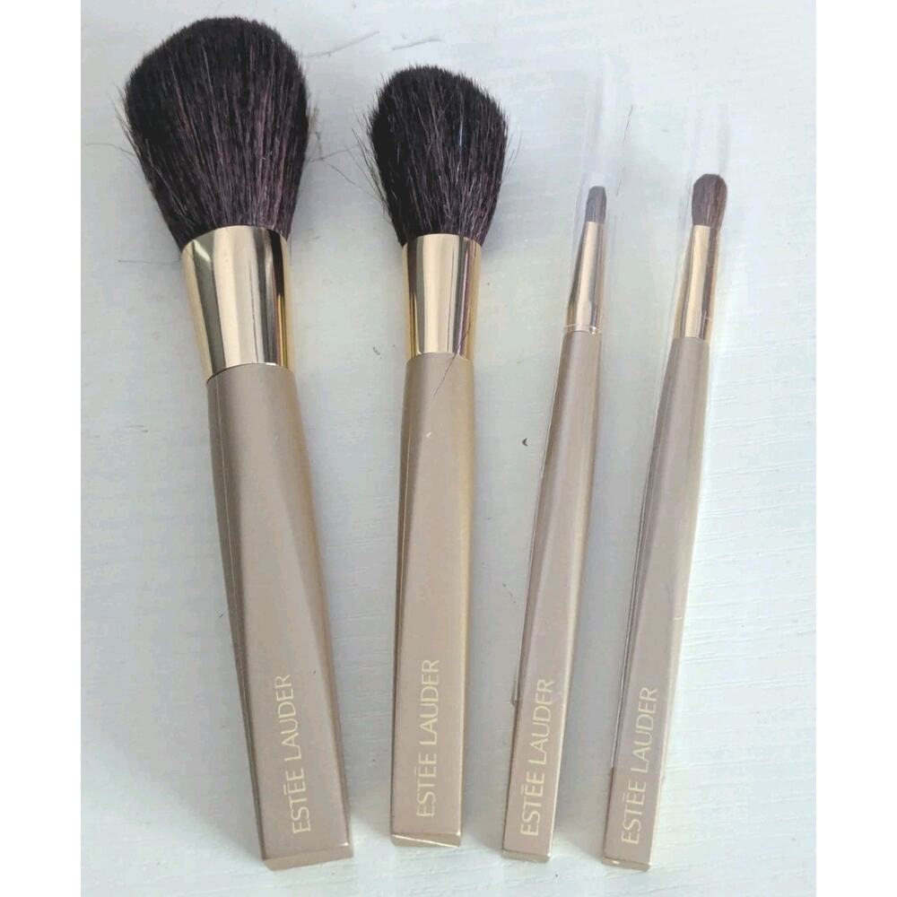 Estee Lauder Champagne Gold 4 Piece Makeup Brush Set Full Size Blush Eye Lip - Picture 2 of 6